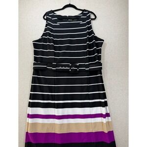 ILE New York Dress Women 20W Black Striped Belted Colorblock Sleeveless